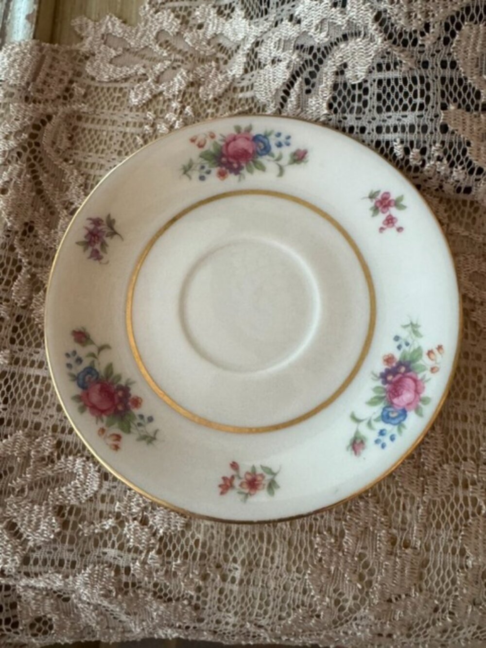 Vintage "Lenox Rose" porcelain saucer with gold gilded trim